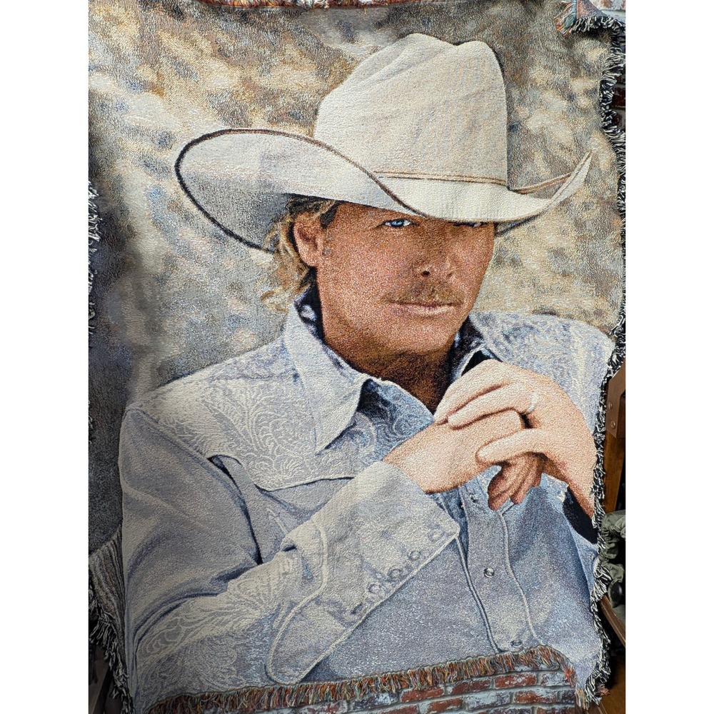 Alan Jackson Vintage Woven Tapestry Throw Blanket Portrait Fringe 60x50 Country
